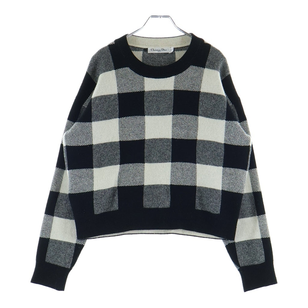 Christian Dior(クリスチャンディオール) ジャディオール ギンガムチェック クルーネックニット ブラック×ホワイト #38 45S55AM010 レディース