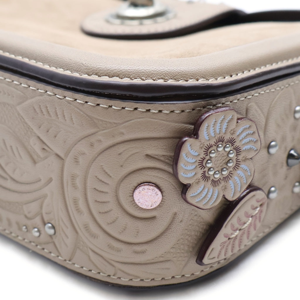 COACH(コーチ) フラワー ショルダーバッグ ベージュ レザー×スエード シルバー金具 レディース
