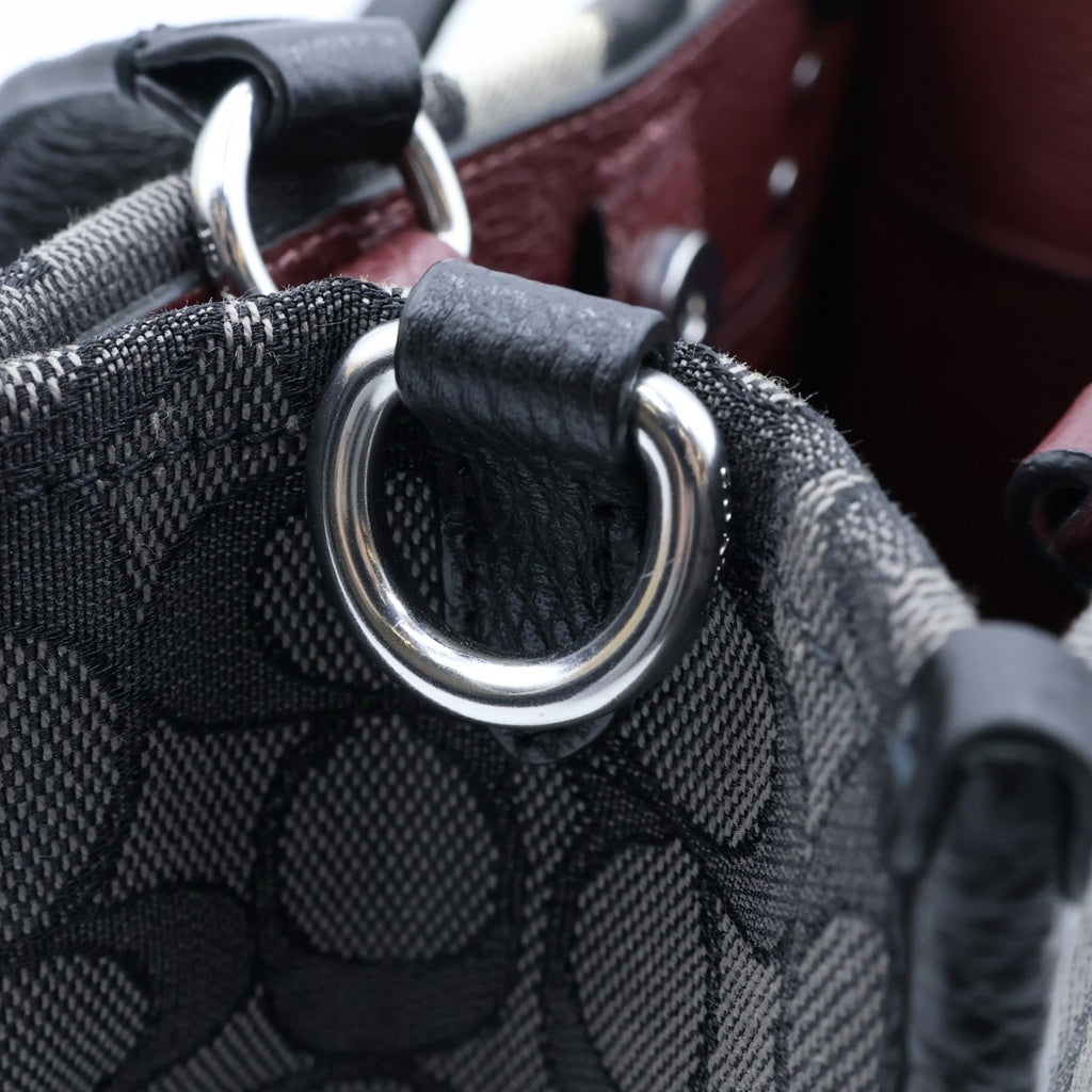 COACH(コーチ) デンプシー トート22 ハンドバッグ ブラック レザー×キャンバス C8417 シルバー金具 レディース