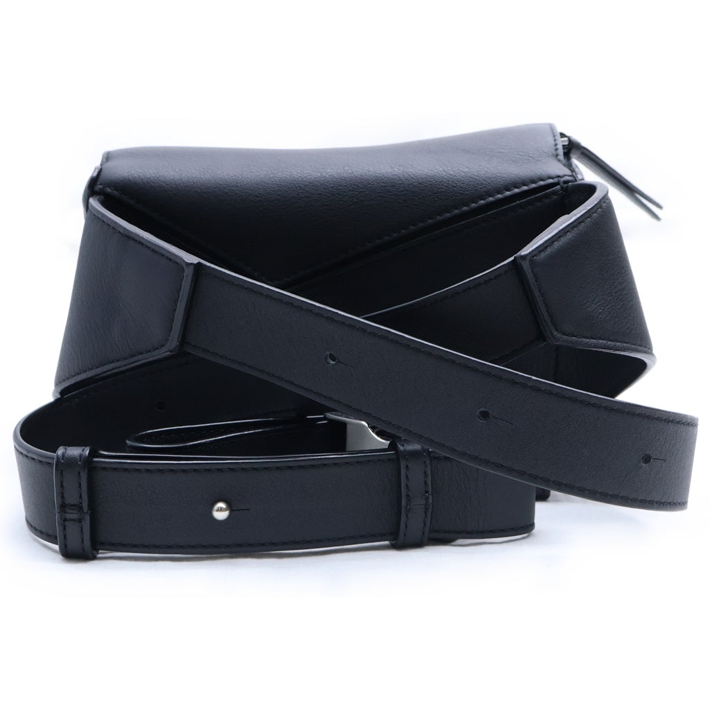 LOEWE(ロエベ) パズル ミニ バム バッグ ボディバッグ ショルダーバッグ ブラック レザー シルバー金具