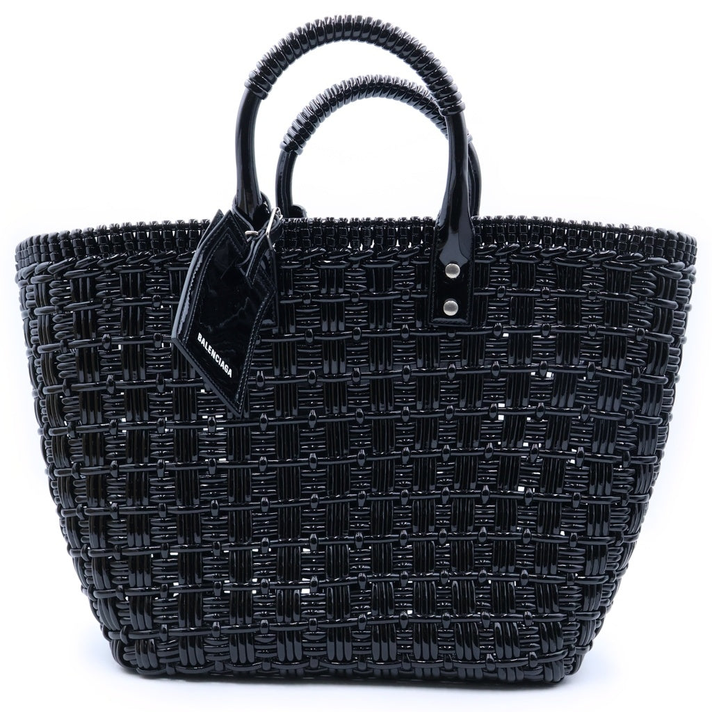 BALENCIAGA(バレンシアガ) ビストロS バスケット トートバッグ カゴバック ブラック エナメル 671346 シルバー金具 レディース