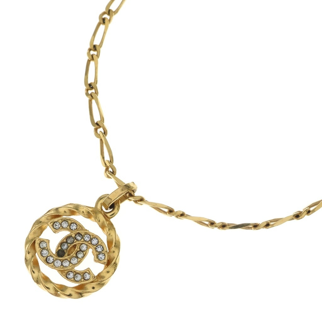 CHANEL(シャネル) ココマーク ラインストーン ラウンドネックレス ペンダント チェーン ゴールド GP レディース