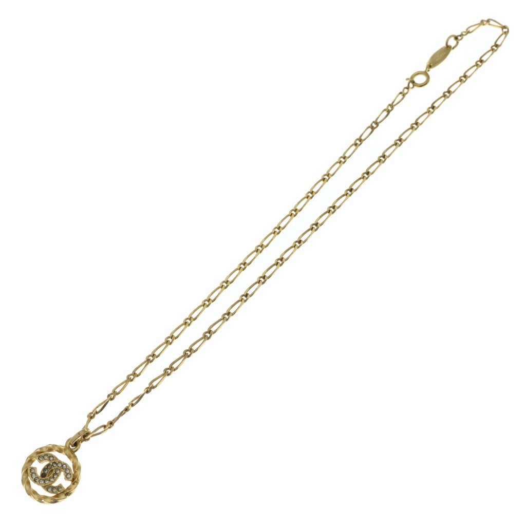 CHANEL(シャネル) ココマーク ラインストーン ラウンドネックレス ペンダント チェーン ゴールド GP レディース