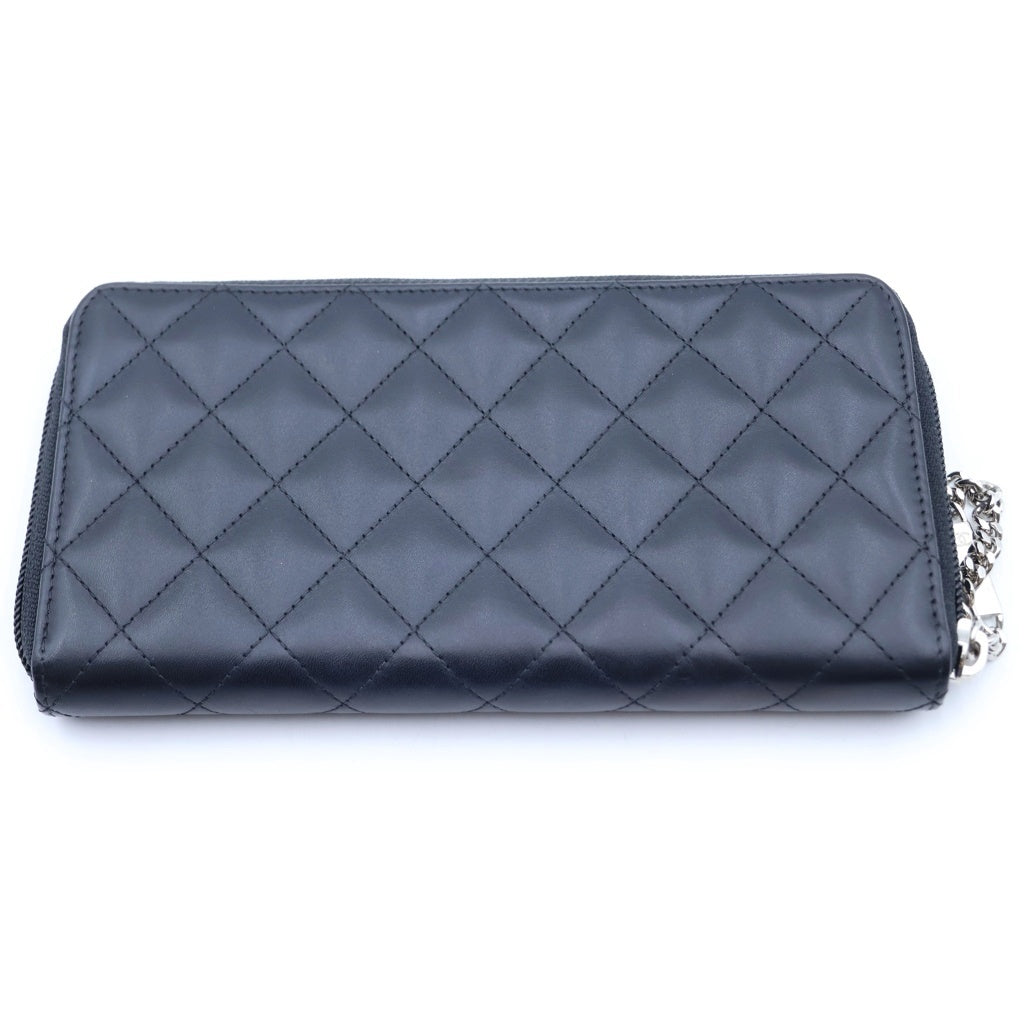 CHANEL(シャネル) カンボンライン ラウンドジップ ウォレット 長財布 シルバー金具 ブラック レディース