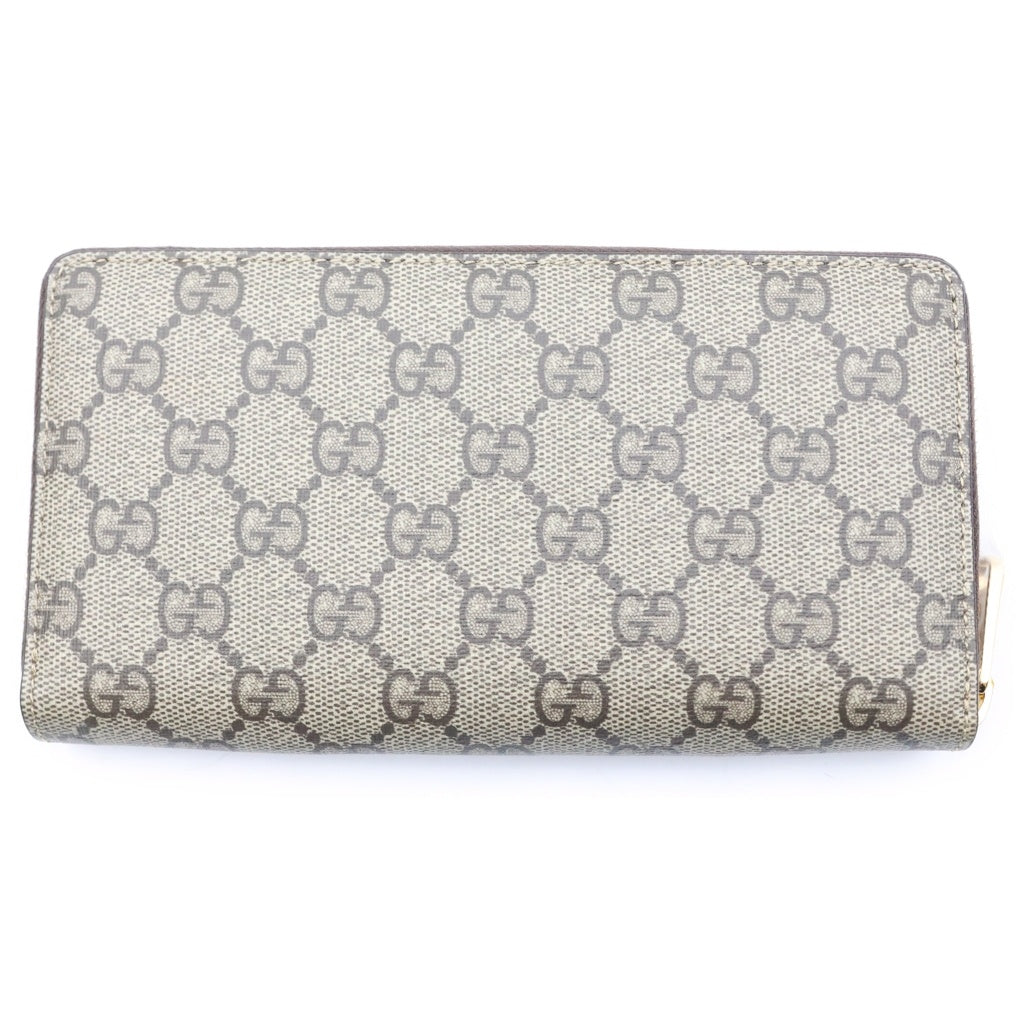 GUCCI(グッチ) ばなにゃ コラボ GGスプリーム ロングウォレット 長財布 カードケース ベージュ レザー×PVC ゴールド金具 レディース