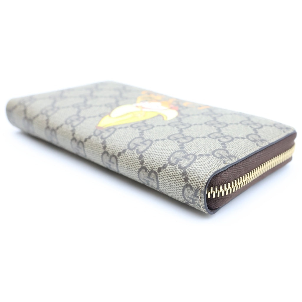 GUCCI(グッチ) ばなにゃ コラボ GGスプリーム ロングウォレット 長財布 カードケース ベージュ レザー×PVC ゴールド金具 レディース