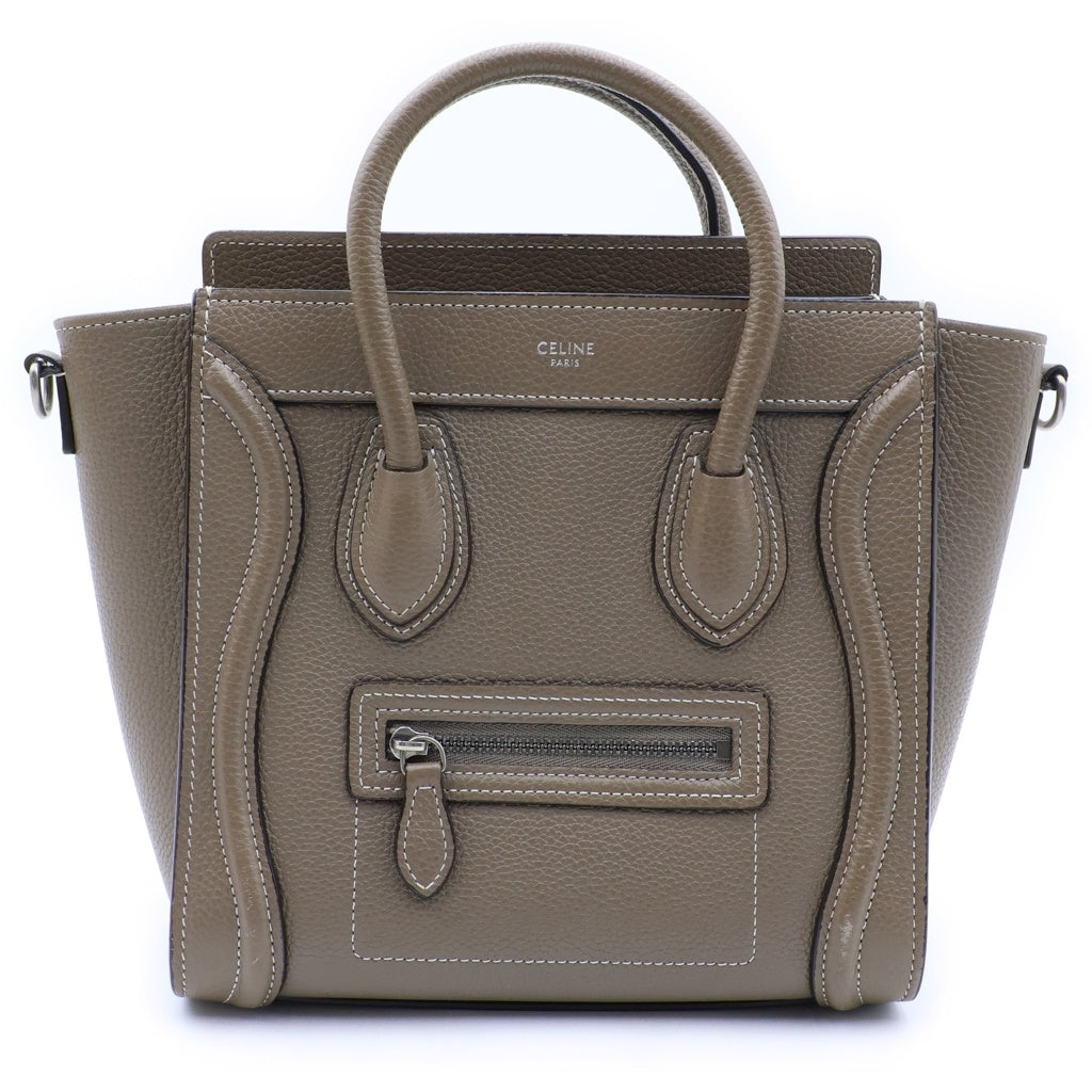 CELINE(セリーヌ) ラゲージ ナノショッパー 2WAYハンドバッグ ショルダーバッグ グレージュ レザー シルバー金具 レディース