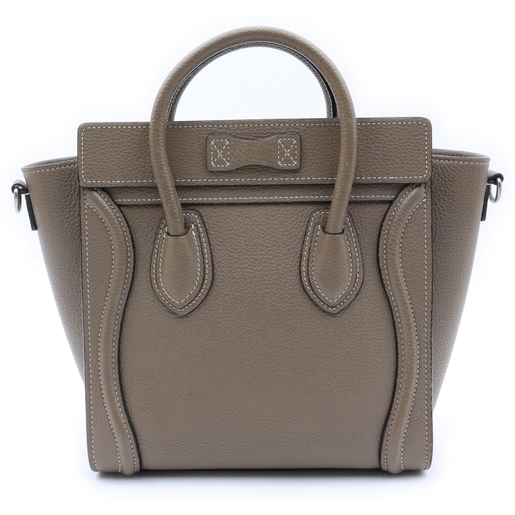 CELINE(セリーヌ) ラゲージ ナノショッパー 2WAYハンドバッグ ショルダーバッグ グレージュ レザー シルバー金具 レディース