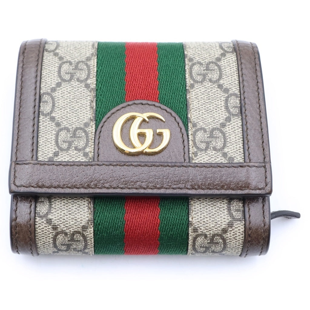 GUCCI(グッチ) オフィディア GGマーモント コンパクトウォレット 二つ折り財布 キャンバス レザー ブラウン 598662 レディース