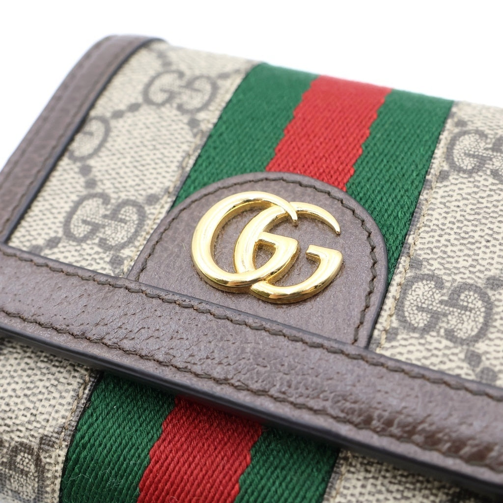 GUCCI(グッチ) オフィディア GGマーモント コンパクトウォレット 二つ折り財布 キャンバス レザー ブラウン 598662 レディース
