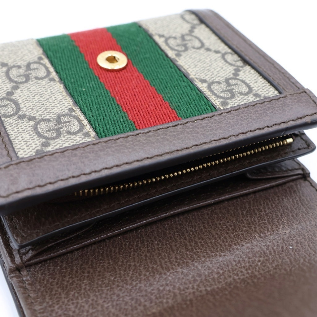 GUCCI(グッチ) オフィディア GGマーモント コンパクトウォレット 二つ折り財布 キャンバス レザー ブラウン 598662 レディース