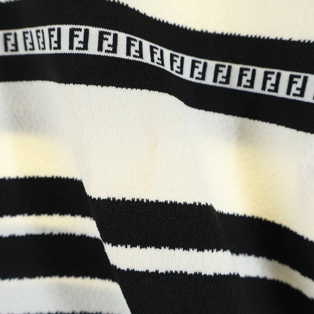 FENDI(フェンディ) OLD Vネック ボーダー柄 半袖Tシャツ カットソー ブラック/ホワイト レディース