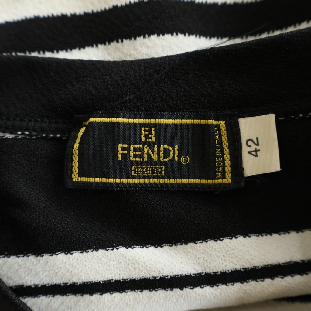 FENDI(フェンディ) OLD Vネック ボーダー柄 半袖Tシャツ カットソー ブラック/ホワイト レディース