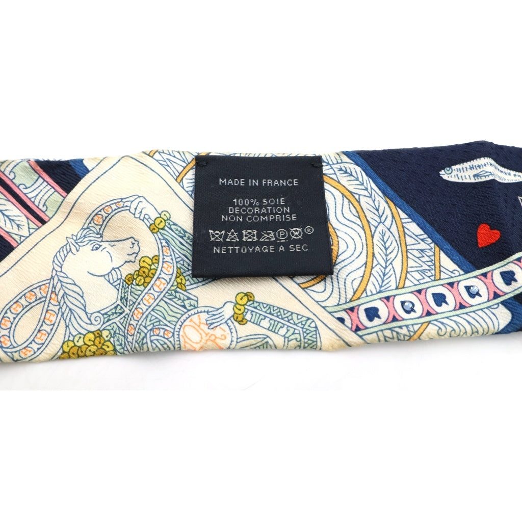 HERMES(エルメス) ツイリー DAME DE COEUR ハートのクイーン トランプ スカーフ ビジュー ストーン シルク ネイビー レディース