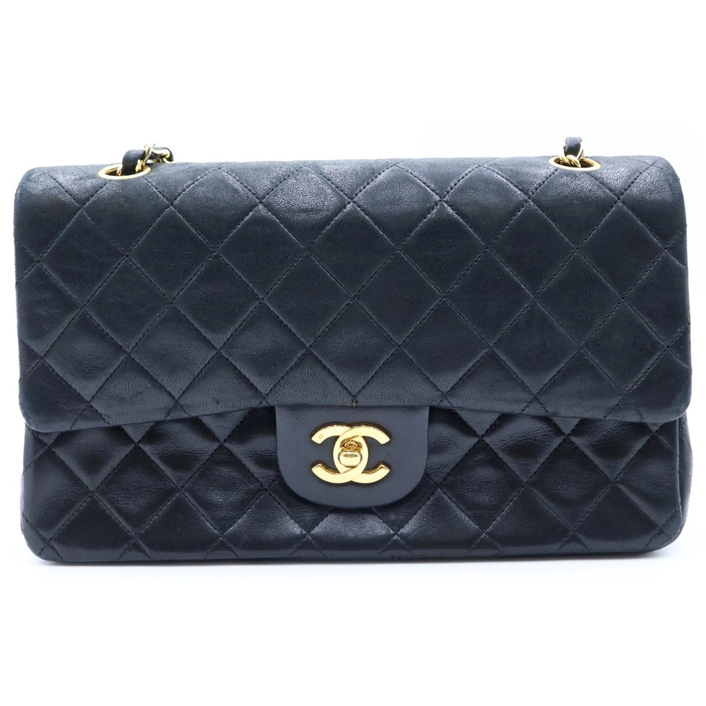 CHANEL(シャネル) マトラッセ25 WフラップWチェーンショルダーバッグ ブラック ラムスキン ゴールド金具 シール有 1番台 A01112 レディース