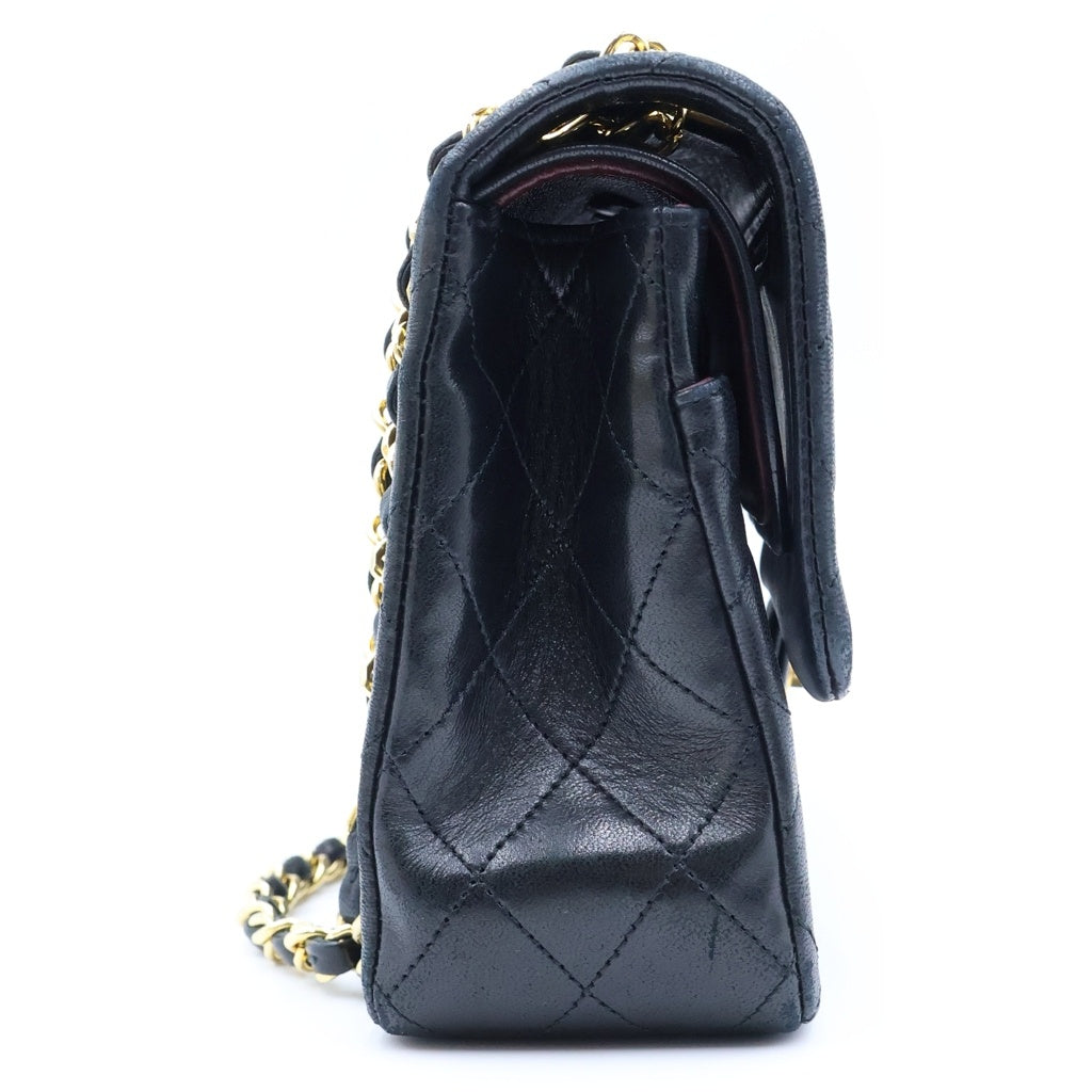 CHANEL(シャネル) マトラッセ25 WフラップWチェーンショルダーバッグ ブラック ラムスキン ゴールド金具 シール有 1番台 A01112 レディース