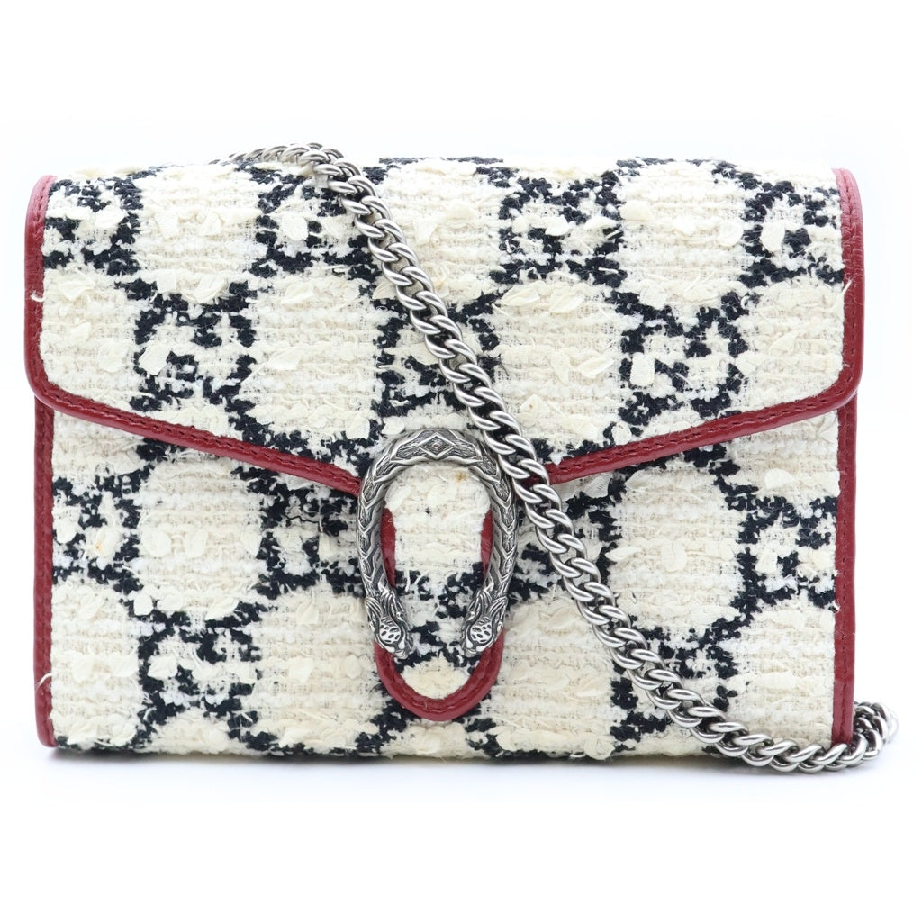 GUCCI(グッチ) ディオニュソス ショルダーバッグ チェーンウォレット アイボリー×レッド×ブラック ツイード×レザー 401231 レディース