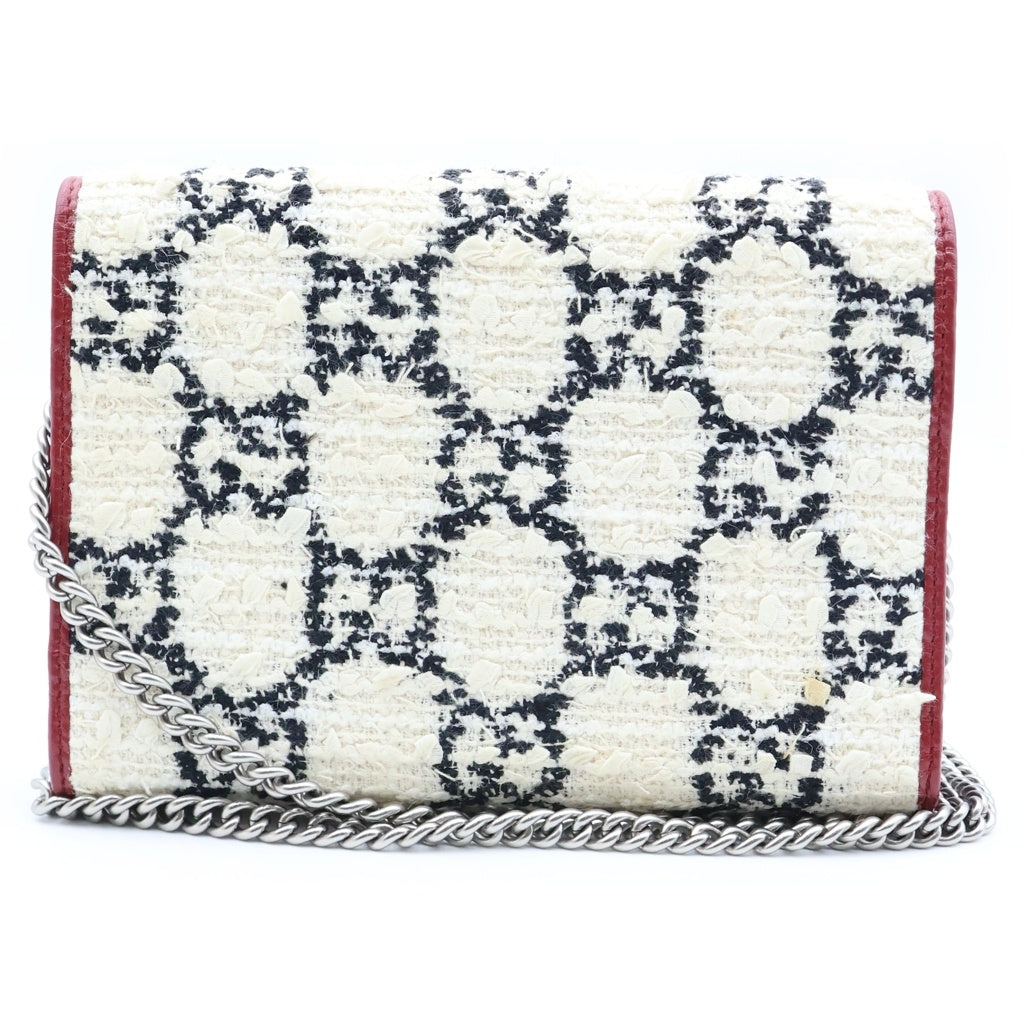 GUCCI(グッチ) ディオニュソス ショルダーバッグ チェーンウォレット アイボリー×レッド×ブラック ツイード×レザー 401231 レディース