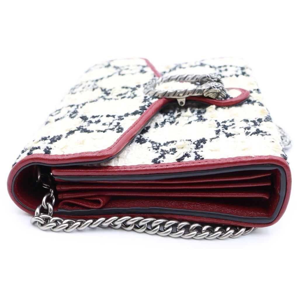 GUCCI(グッチ) ディオニュソス ショルダーバッグ チェーンウォレット アイボリー×レッド×ブラック ツイード×レザー 401231 レディース