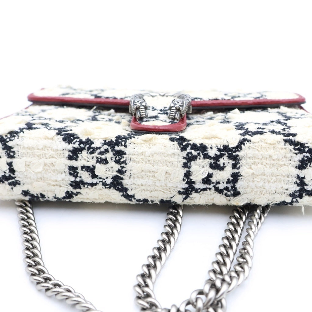 GUCCI(グッチ) ディオニュソス ショルダーバッグ チェーンウォレット アイボリー×レッド×ブラック ツイード×レザー 401231 レディース