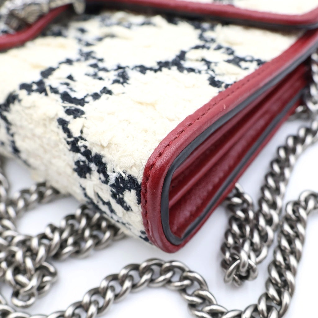 GUCCI(グッチ) ディオニュソス ショルダーバッグ チェーンウォレット アイボリー×レッド×ブラック ツイード×レザー 401231 レディース