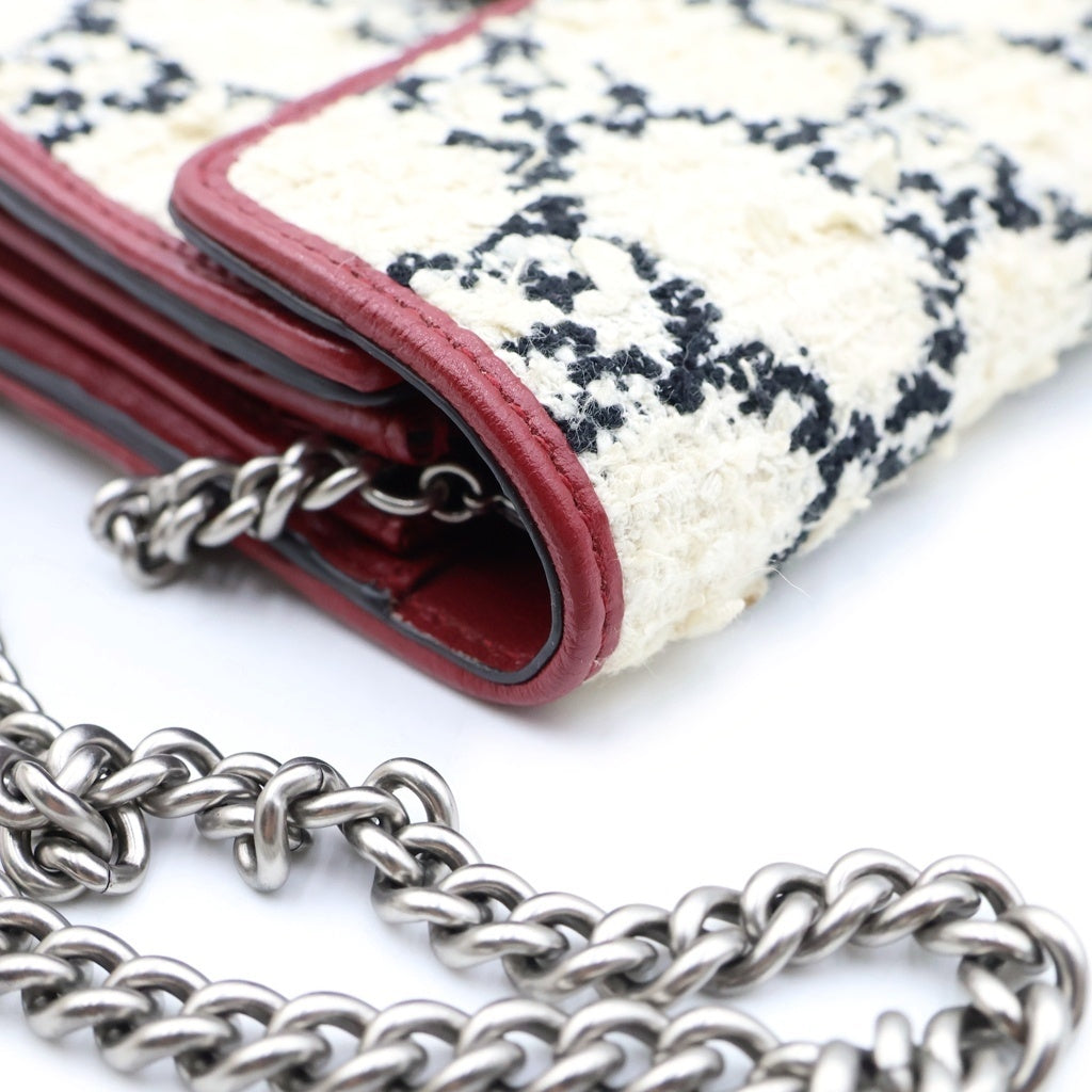 GUCCI(グッチ) ディオニュソス ショルダーバッグ チェーンウォレット アイボリー×レッド×ブラック ツイード×レザー 401231 レディース