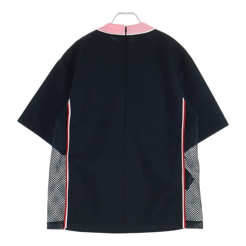 PRADA(プラダ) トライアングルロゴパッチ メッシュ切り替え 半袖Tシャツ カットソー ジャージー ブラック 135690 S202 1X76 レディース