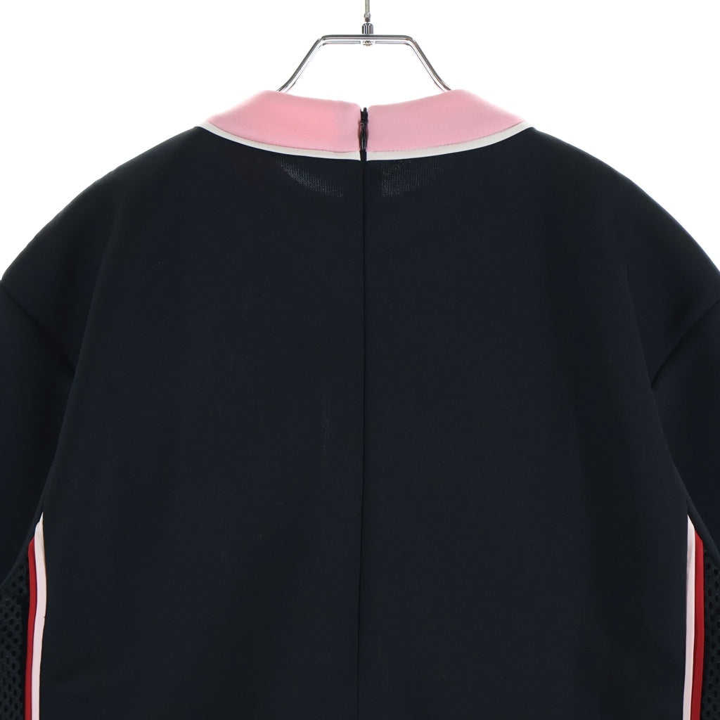 PRADA(プラダ) トライアングルロゴパッチ メッシュ切り替え 半袖Tシャツ カットソー ジャージー ブラック 135690 S202 1X76 レディース