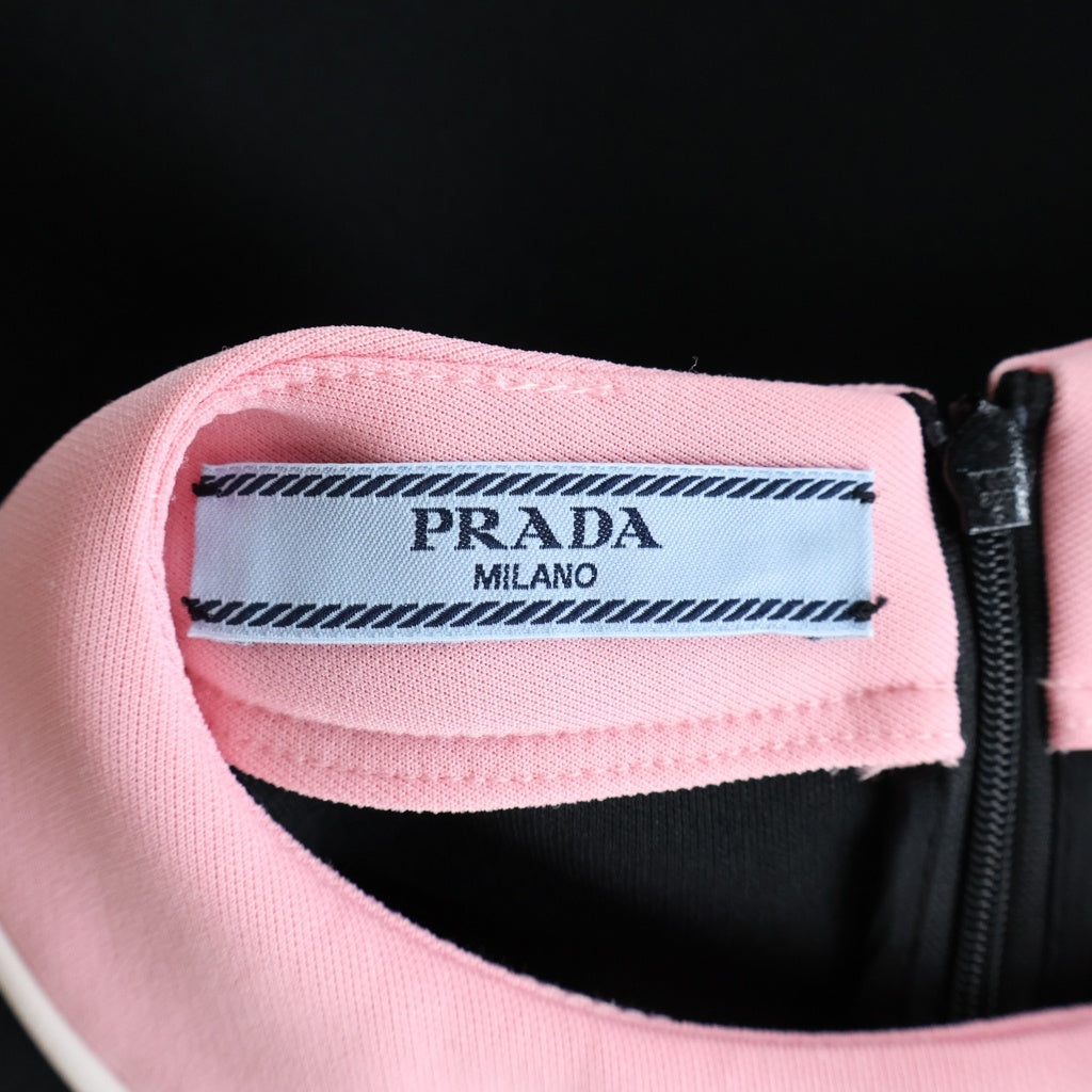 PRADA(プラダ) トライアングルロゴパッチ メッシュ切り替え 半袖Tシャツ カットソー ジャージー ブラック 135690 S202 1X76 レディース