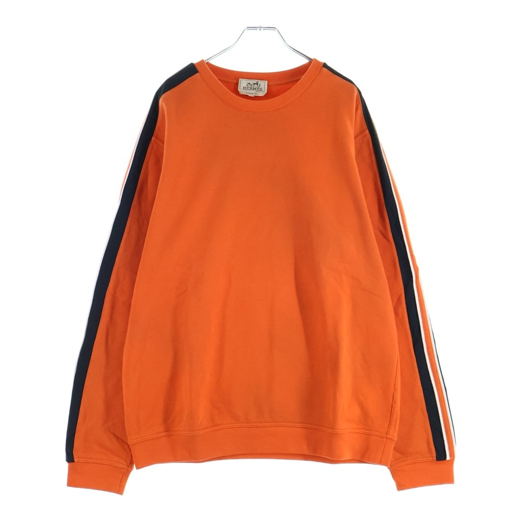 HERMES(エルメス) 袖Hロゴラインデザイン コットン長袖ニット トレーナー オレンジ 22-5763