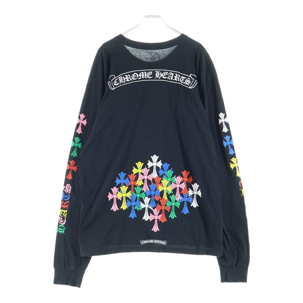 CHROME HEARTS(クロムハーツ) マルチカラー セメタリークロス スクロールラベル プリント ロングスリーブ 長袖 Tシャツ カットソー ブラック