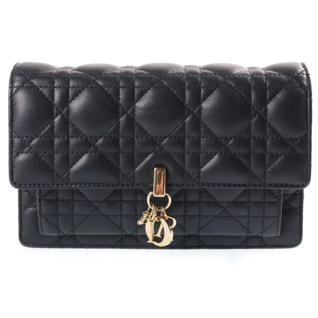 DIOR(ディオール) デイリーチェーンポーチ チェーンウォレット チェーンショルダーバッグ ブラック レザー ゴールド金具 レディース