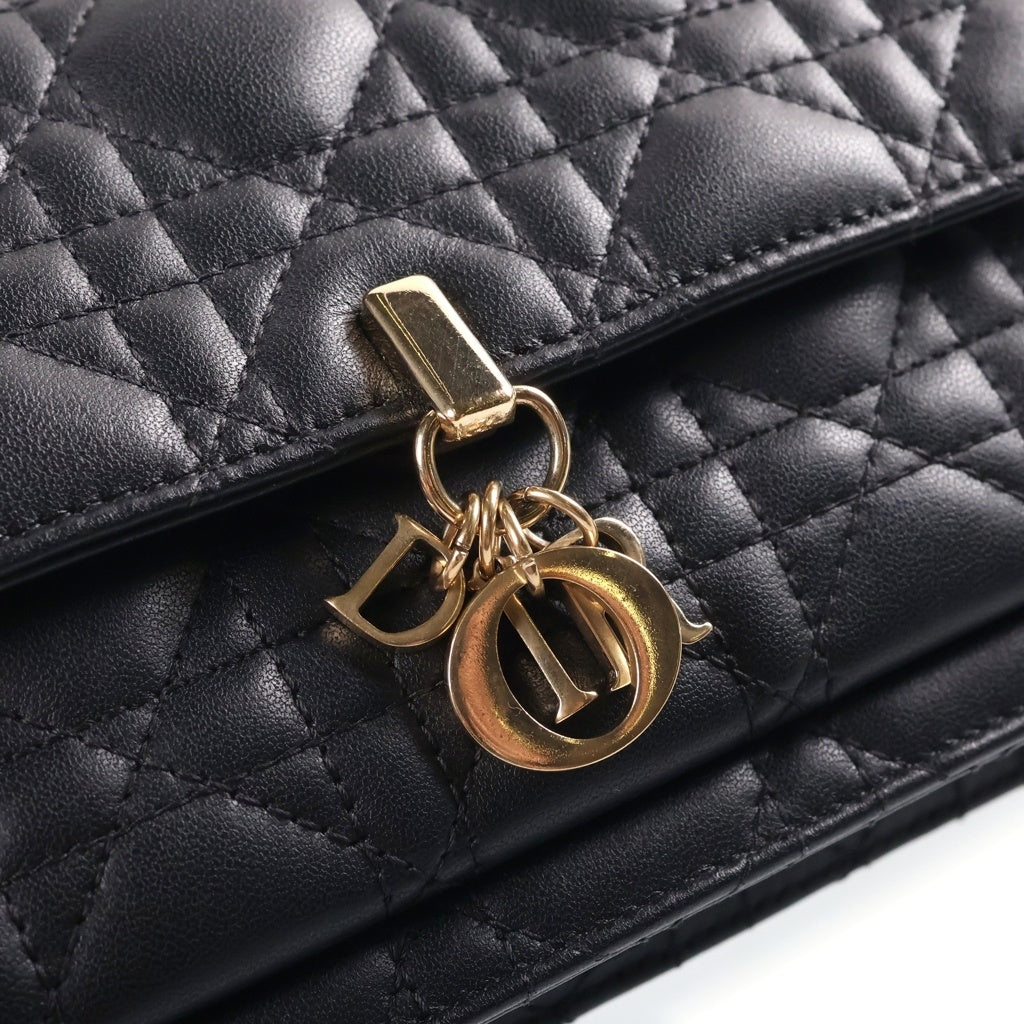 DIOR(ディオール) デイリーチェーンポーチ チェーンウォレット チェーンショルダーバッグ ブラック レザー ゴールド金具 レディース