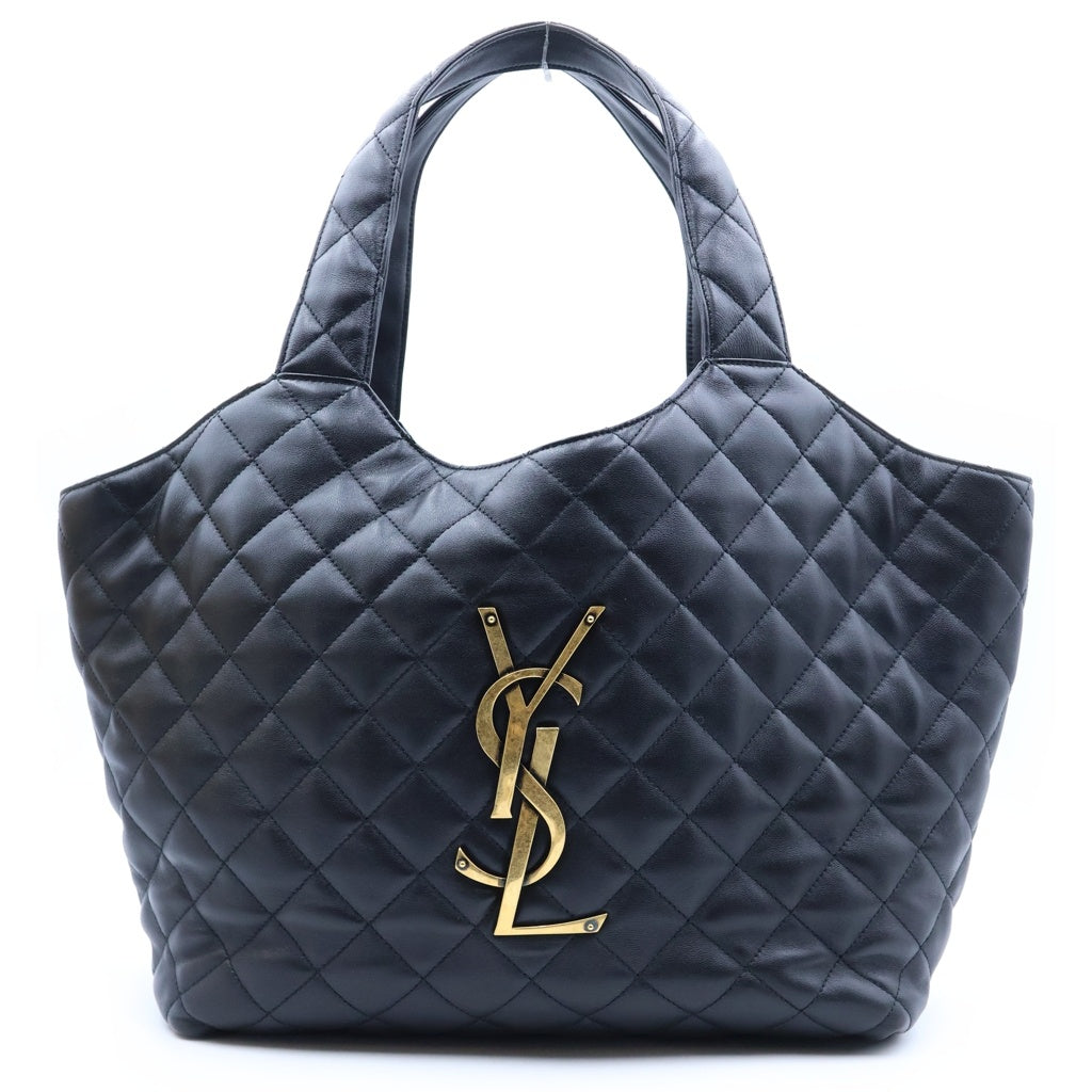 SAINT LAURENT PARIS(サンローランパリ) イカール マキシ キルティング トートバッグ ハンドバッグ ブラック ラムスキン ゴールド金具 レディース
