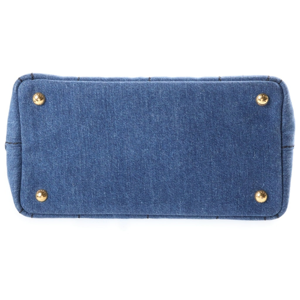 PRADA(プラダ) カナパ 2WAYハンドバッグ ショルダーバッグ インディゴブルー デニム 1BG439 ゴールド金具 レディース