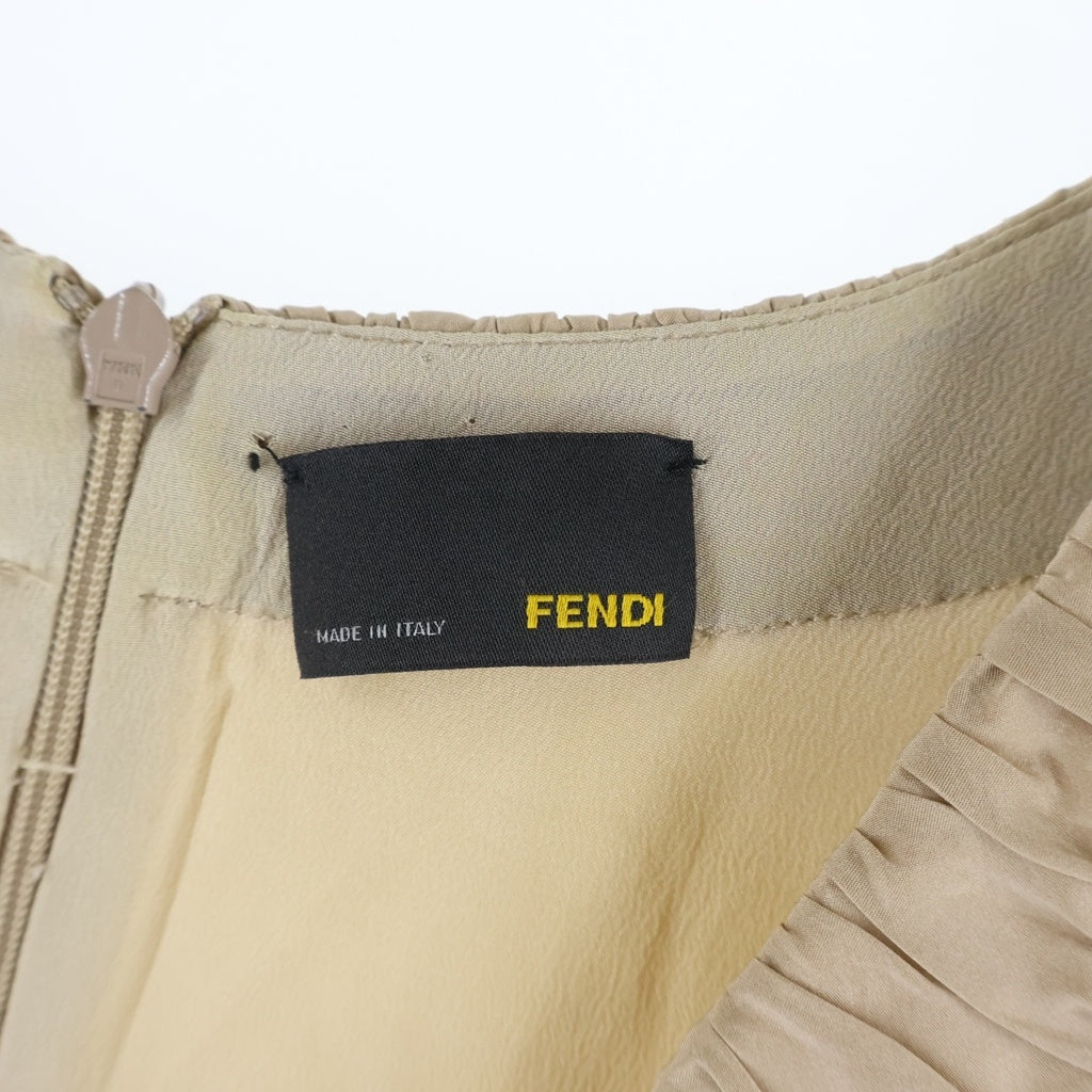 FENDI(フェンディ) 裾レースフリル バックジップ半袖ワンピース ベージュ #38 FD6564 レディース