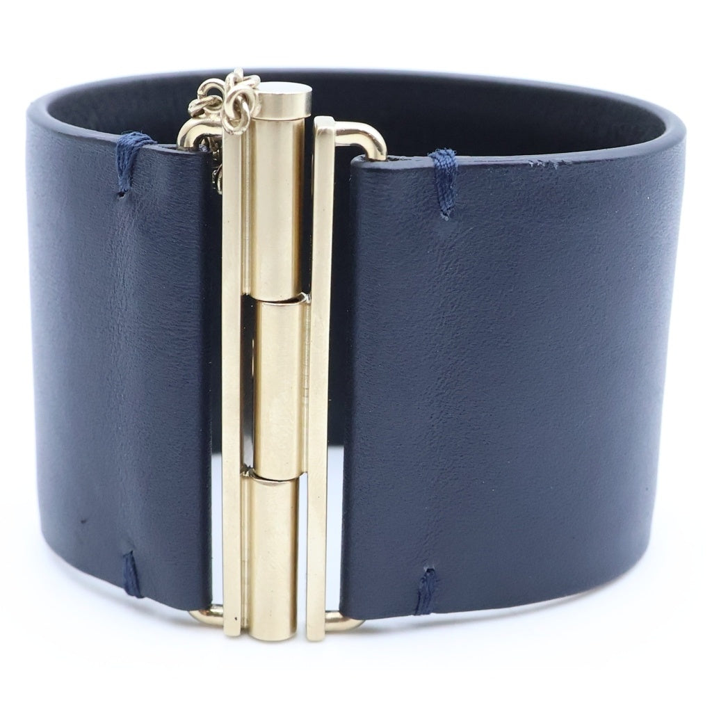 CHANEL(シャネル) ココマーク レザー バングル ブレスレット ネイビー×ゴールド C18C #S レディース