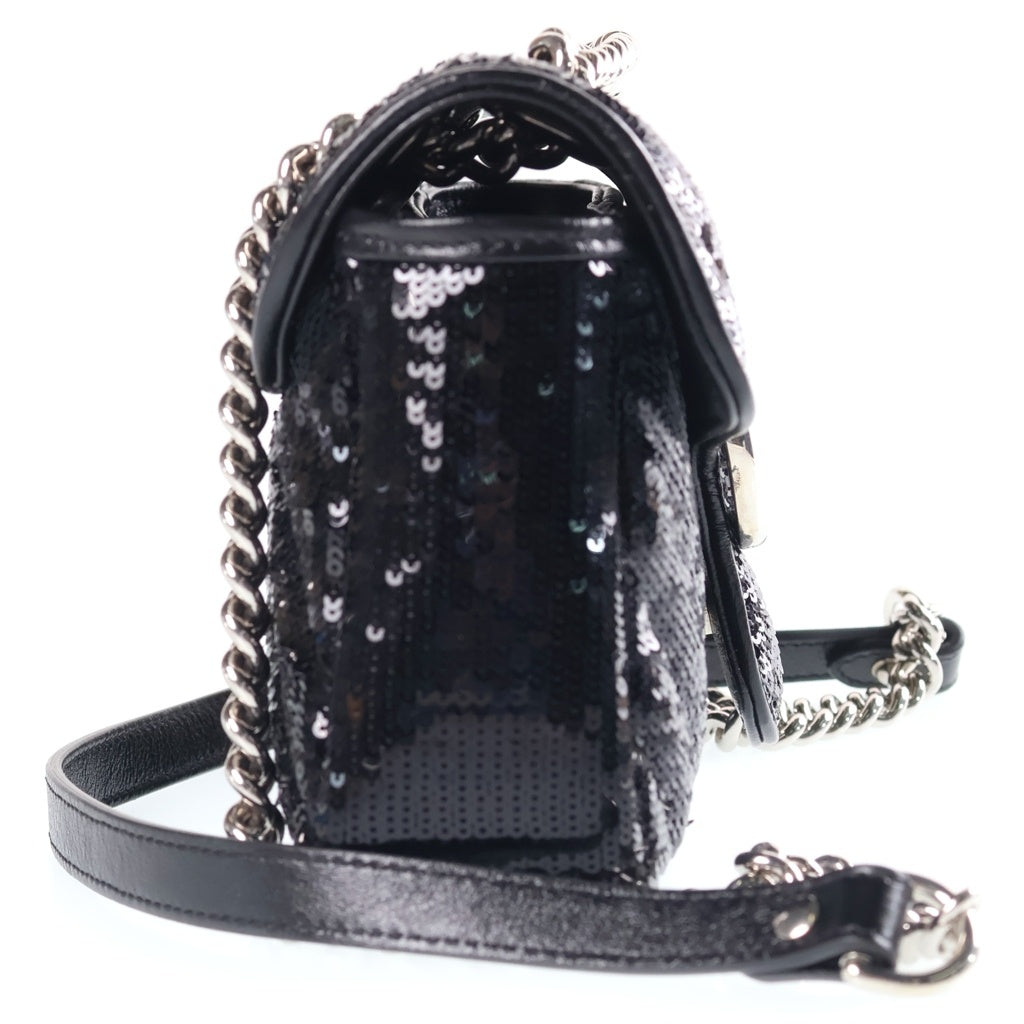GUCCI(グッチ) GGマーモント チェーンショルダーバッグ スパンコール/レザー シルバー金具 446744 レディース