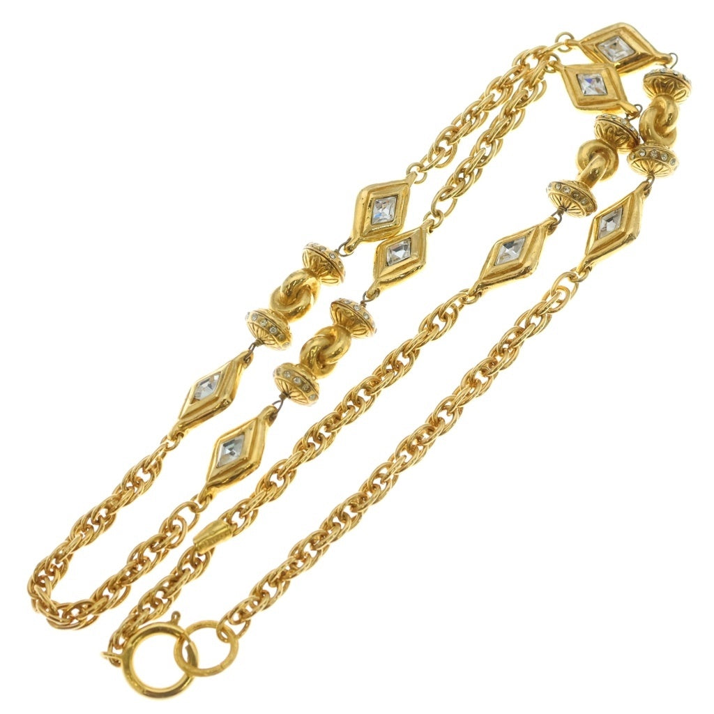 CHANEL(シャネル) ロングチェーンネックレス ひし形 ストーン ゴールド GP レディース