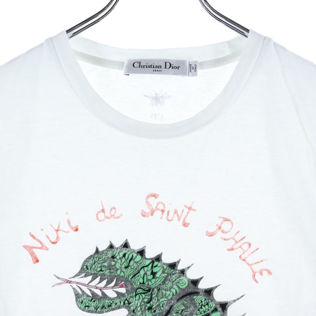 Christian Dior(クリスチャンディオール) ニキ・ド・サンファル ドラゴンパターン 半袖Tシャツ カットソー ホワイト×グリーン #XS 413T09A4519 レディース