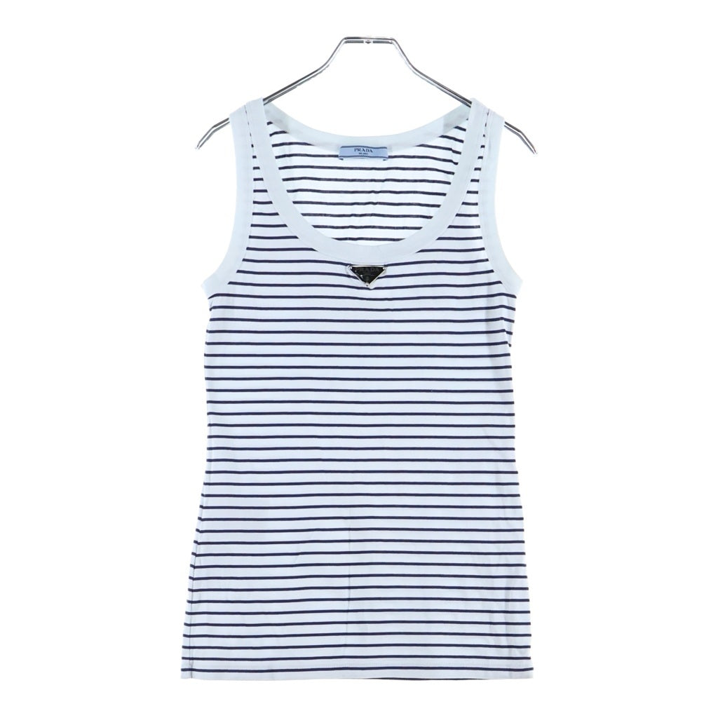 PRADA(プラダ) トライアングルロゴプレート ボーダー ノースリーブ タンクトップ ライトブルー #38 レディース
