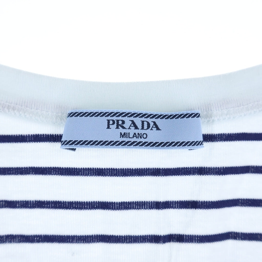 PRADA(プラダ) トライアングルロゴプレート ボーダー ノースリーブ タンクトップ ライトブルー #38 レディース