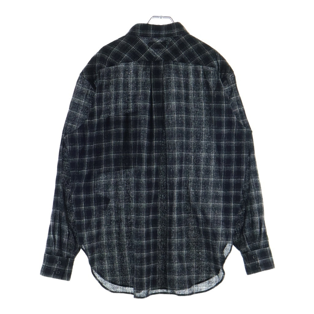 SAINT LAURENT PARIS(サンローランパリ) チェック柄 ガーゼ ウール 長袖シャツ ブラック #M DO10 666863 Y23W