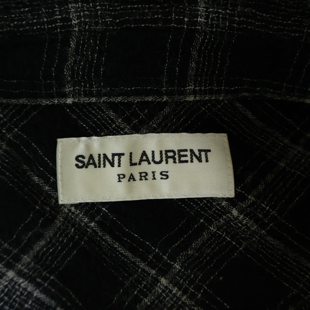 SAINT LAURENT PARIS(サンローランパリ) チェック柄 ガーゼ ウール 長袖シャツ ブラック #M DO10 666863 Y23W