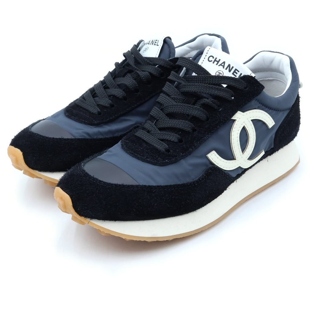 CHANEL(シャネル) ココマーク スエードレザー ナイロン ローカットシューズ スニーカー ネイビー/ブラック レディース G47131