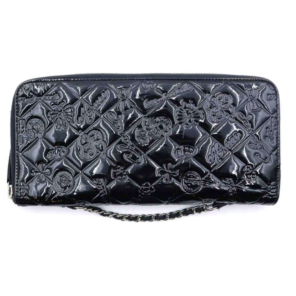CHANEL(シャネル) アイコン クラッチ チェーンウォレット ロングウォレット 長財布 ブラック パテント シルバー金具 レディース