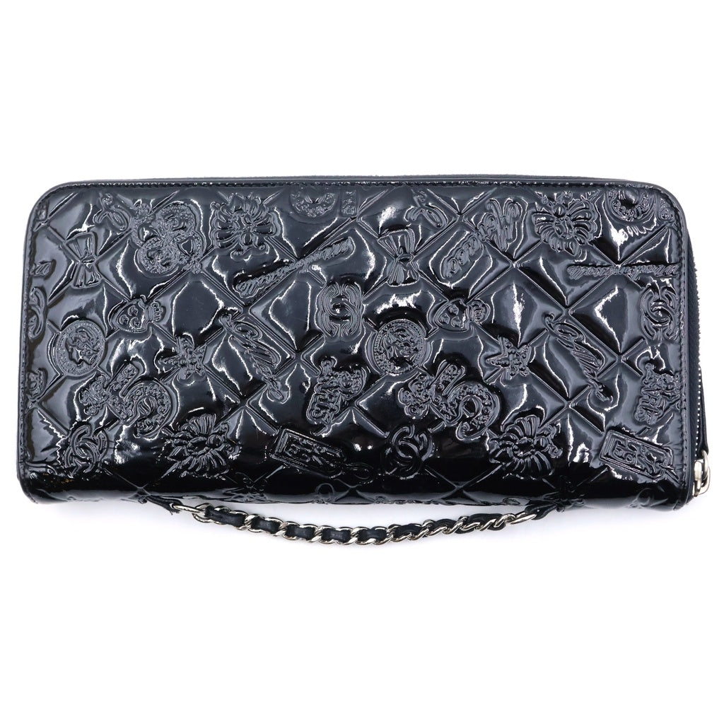 CHANEL(シャネル) アイコン クラッチ チェーンウォレット ロングウォレット 長財布 ブラック パテント シルバー金具 レディース