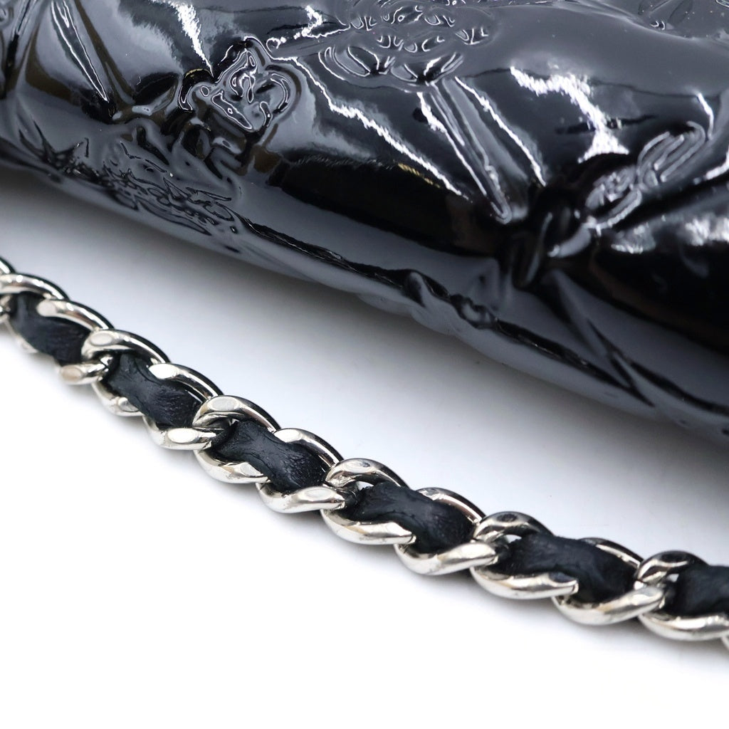 CHANEL(シャネル) アイコン クラッチ チェーンウォレット ロングウォレット 長財布 ブラック パテント シルバー金具 レディース
