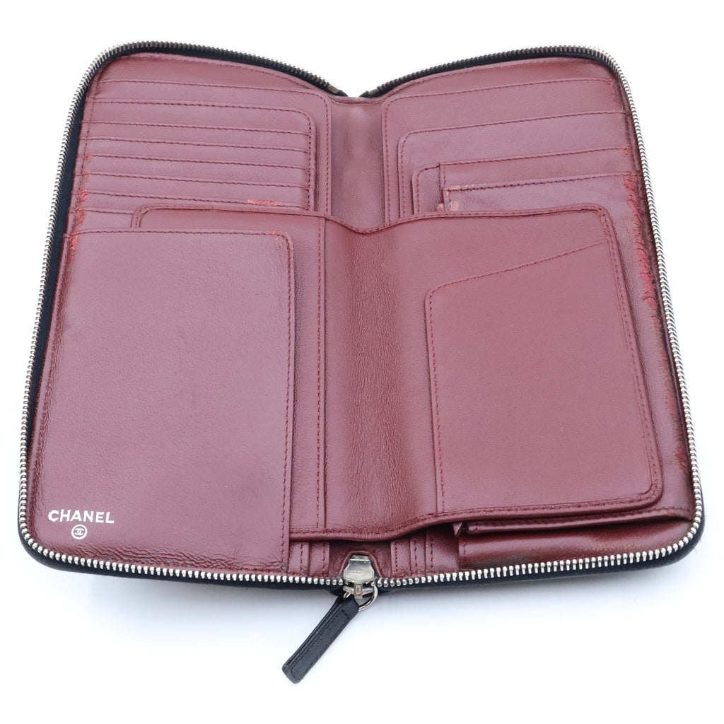 CHANEL(シャネル) アイコン クラッチ チェーンウォレット ロングウォレット 長財布 ブラック パテント シルバー金具 レディース