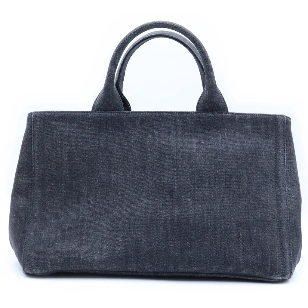 PRADA(プラダ) カナパ ラインストーン 2WAYハンドバッグ ショルダーバッグ グレー デニム シルバー金具 レディース